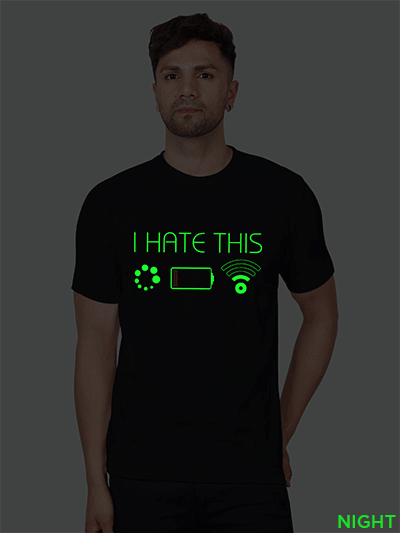Black Cotton I Hate This Men Glow in Dark T-shirt