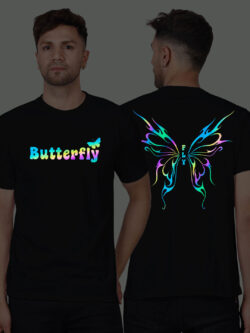 Black Cotton Butterfly Wings Men Rainbow Reflective T-shirt