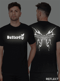 Black Cotton Butterfly Wings Men Reflective T-shirt