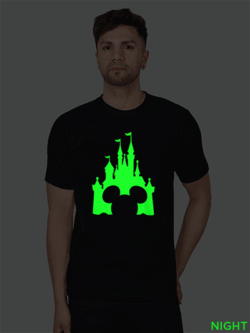 Black Cotton Disney Micky Castle Men Glow in Dark T-shirt