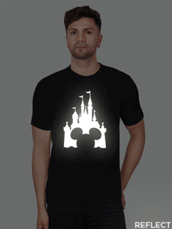 Black Cotton Disney Micky Castle Men Reflective T-shirt