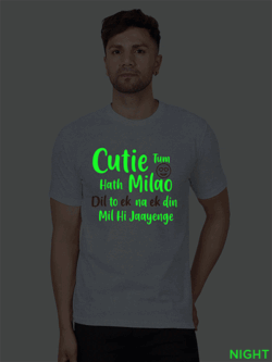 Grey Cotton Cutie Tum Hath Milaao Men Glow in Dark T-shirt