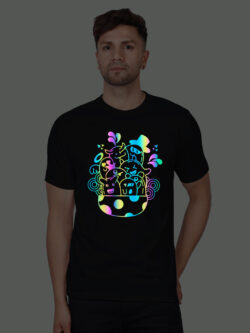 Black Cotton Cute Halloween Men Rainbow Reflective T-shirt