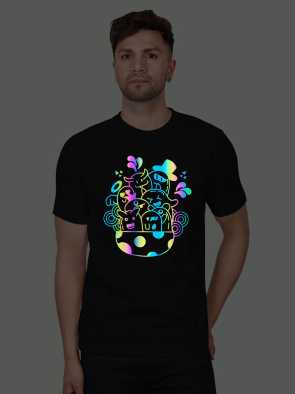 Black Cotton Cute Halloween Men Rainbow Reflective T-shirt