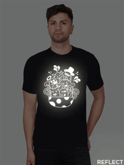Black Cotton Cute Halloween Men Reflective T-shirt