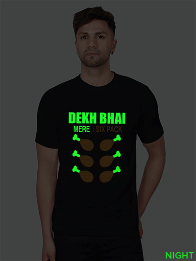 Black Cotton My Six Pack Men Glow in Dark T-shirt