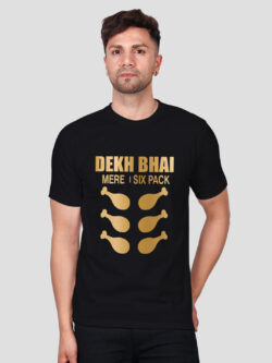 Black Cotton My Six Pack Men Gold Printed T-shirt