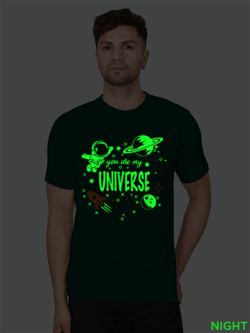 Bgreen Cotton Astronaut Universe Men Glow in Dark T-shirt