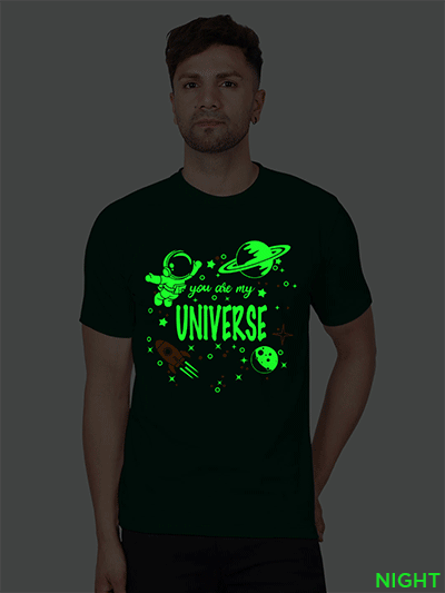 Bgreen Cotton Astronaut Universe Men Glow in Dark T-shirt
