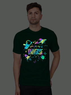 Bgreen Cotton Astronaut Universe Men Rainbow Reflective T-shirt