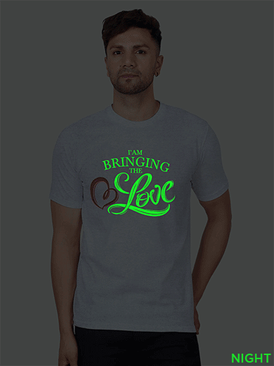 Grey Cotton Bringing the Love Men Glow in Dark T-shirt