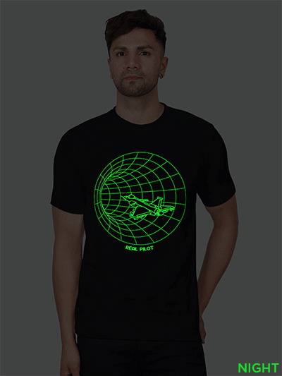 Black Cotton Real Pilot Men Glow in Dark T-shirt