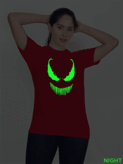Red Cotton Venom Glow in Dark Women T-shirt