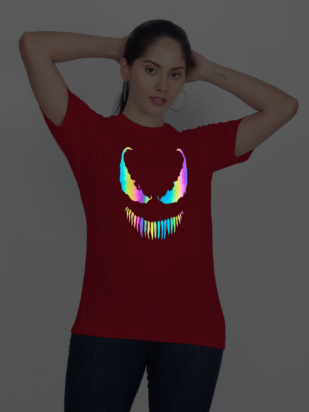 Red Cotton Venom Rainbow Women T-shirt