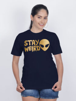 Nblue Cotton Stay Weird Gold Printed Printed Women T-shirt