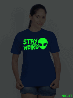 Rblue Cotton Stay Weird Glow in Dark Women T-shirt