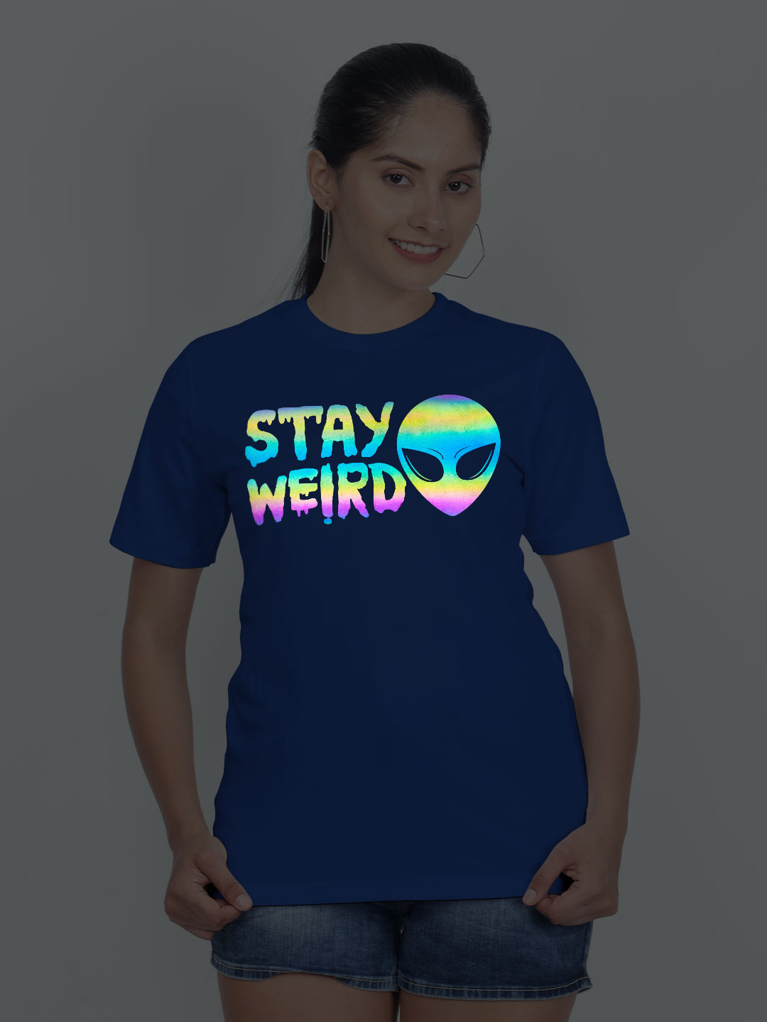 Rblue Cotton Stay Weird Rainbow Women T-shirt