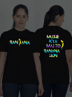 Black Cotton Banana Rainbow Women T-shirt