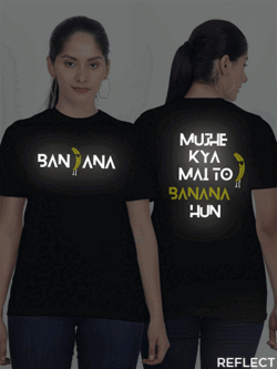 Black Cotton Banana Reflective Women T-shirt