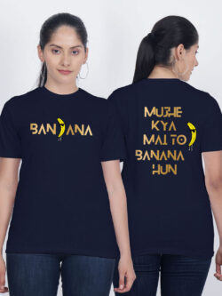 Nblue Cotton Banana Gold Printed Printed Women T-shirt