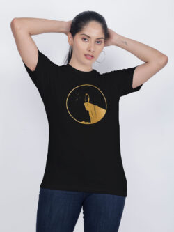 Black Cotton Penguin Gold Printed Printed Women T-shirt