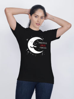 Black Cotton Moon Loves Night Women T-shirt