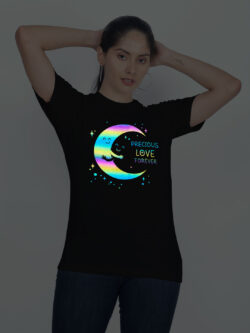 Black Cotton Moon Loves Night Rainbow Women T-shirt