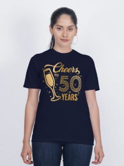 Nblue Cotton Cheer to Years Gold Printed Printed Women T-shirt