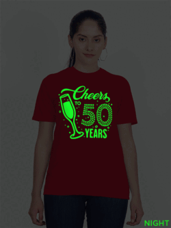 Red Cotton Cheer to Years Glow in Dark Women T-shirt