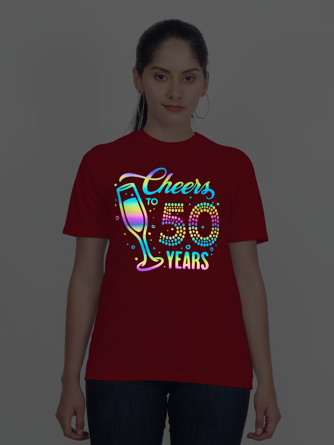 Red Cotton Cheer to Years Rainbow Women T-shirt
