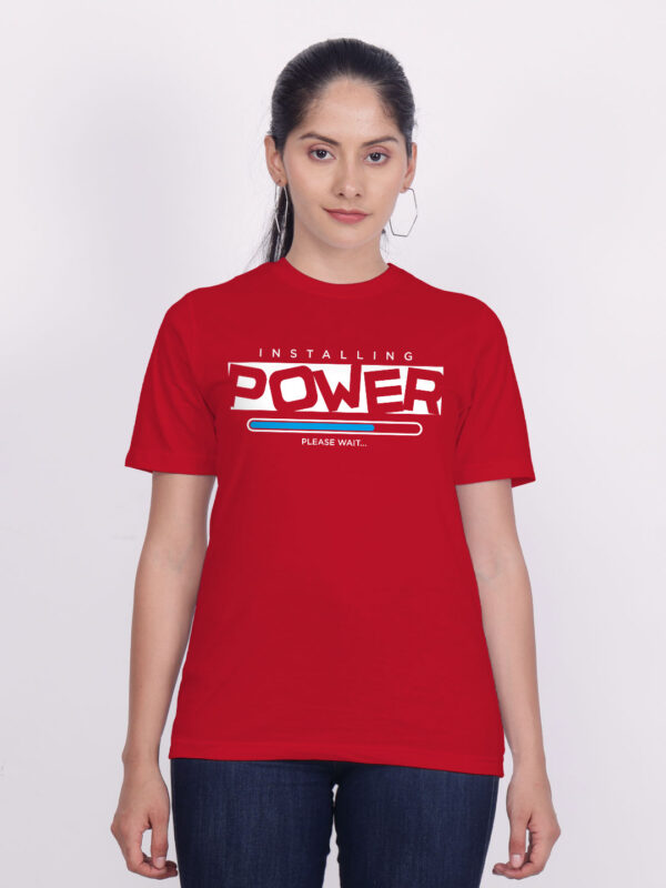 Red Cotton Installing Power Women T-shirt