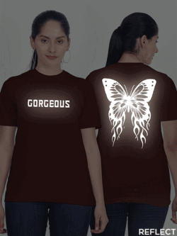 Maroon Cotton Gorgeous Butterfly Reflective Women T-shirt
