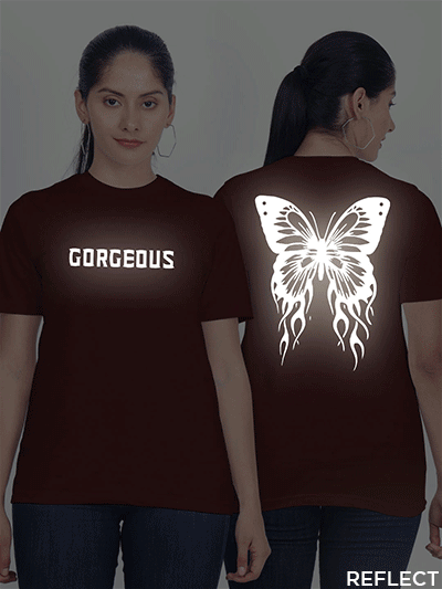 Maroon Cotton Gorgeous Butterfly Reflective Women T-shirt
