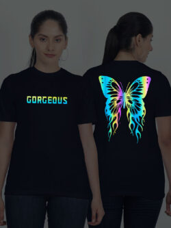 Nblue Cotton Gorgeous Butterfly Rainbow Women T-shirt