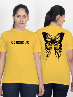 Yellow Cotton Gorgeous Butterfly Women T-shirt