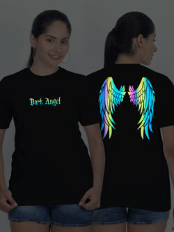 Black Cotton Lucifer Rainbow Women T-shirt