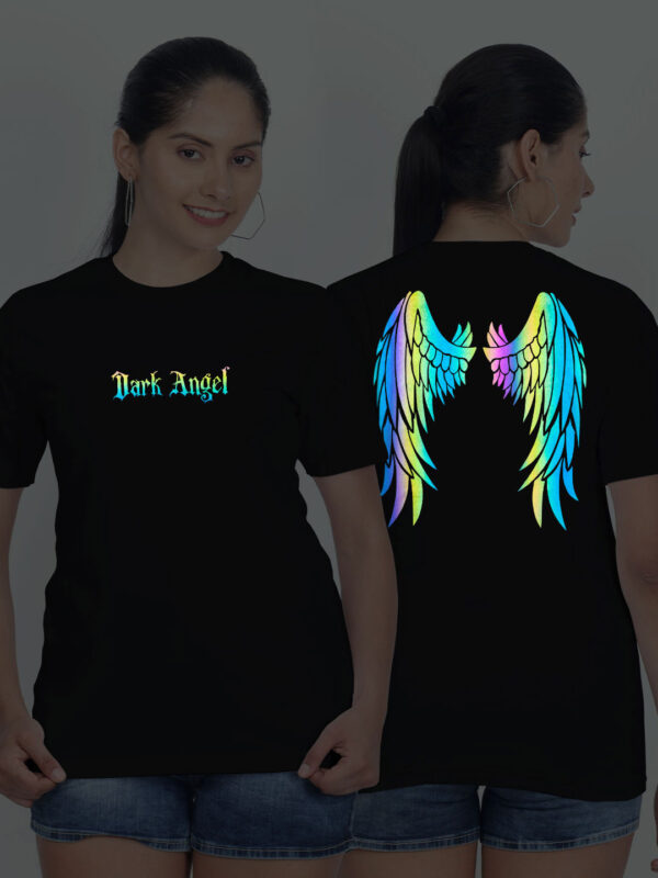 Black Cotton Lucifer Rainbow Women T-shirt