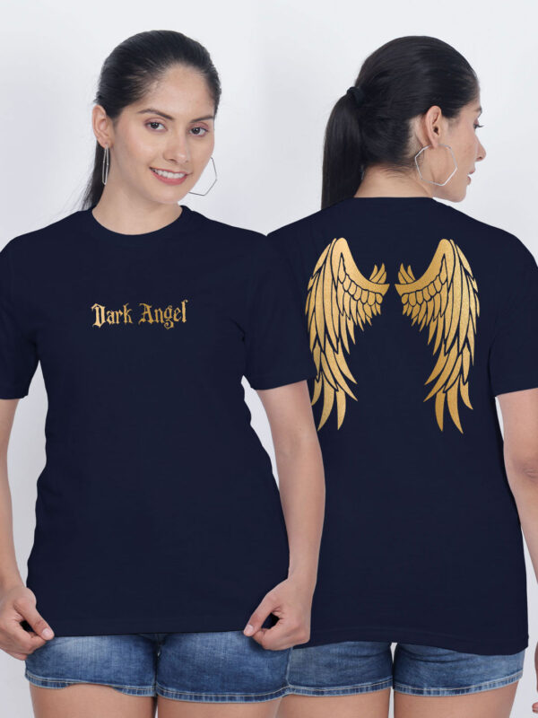 Nblue Cotton Lucifer Gold Printed Printed Women T-shirt