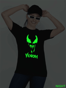 Black Cotton Venom Stylish Glow in Dark Women T-shirt