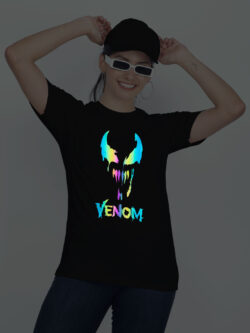 Black Cotton Venom Stylish Rainbow Women T-shirt