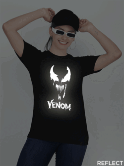 Black Cotton Venom Stylish Reflective Women T-shirt