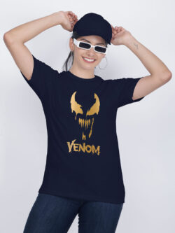 Nblue Cotton Venom Stylish Gold Printed Printed Women T-shirt