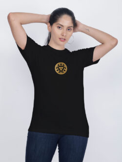 Black Cotton Arc Reactor Gold Printed Printed Women T-shirt