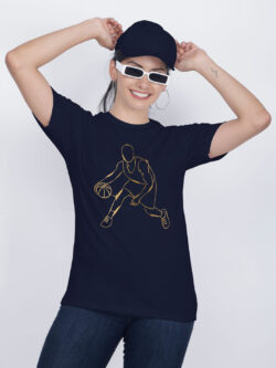 Nblue Cotton Basket Ball player Gold Printed Printed Women T-shirt