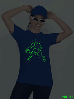 Rblue Cotton Basket Ball player Glow in Dark Women T-shirt