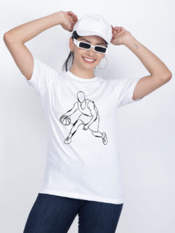 White Cotton Basket Ball player Women T-shirt