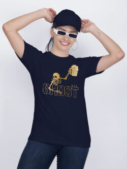 Nblue Cotton Ghost Beer Gold Printed Printed Women T-shirt