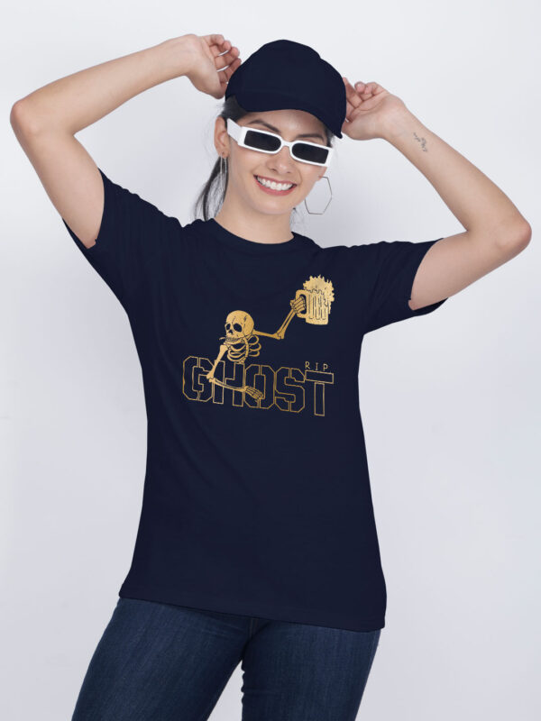 Nblue Cotton Ghost Beer Gold Printed Printed Women T-shirt