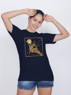 Nblue Cotton Rose in Sky Gold Printed Printed Women T-shirt