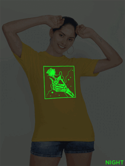 Yellow Cotton Rose in Sky Glow in Dark Women T-shirt